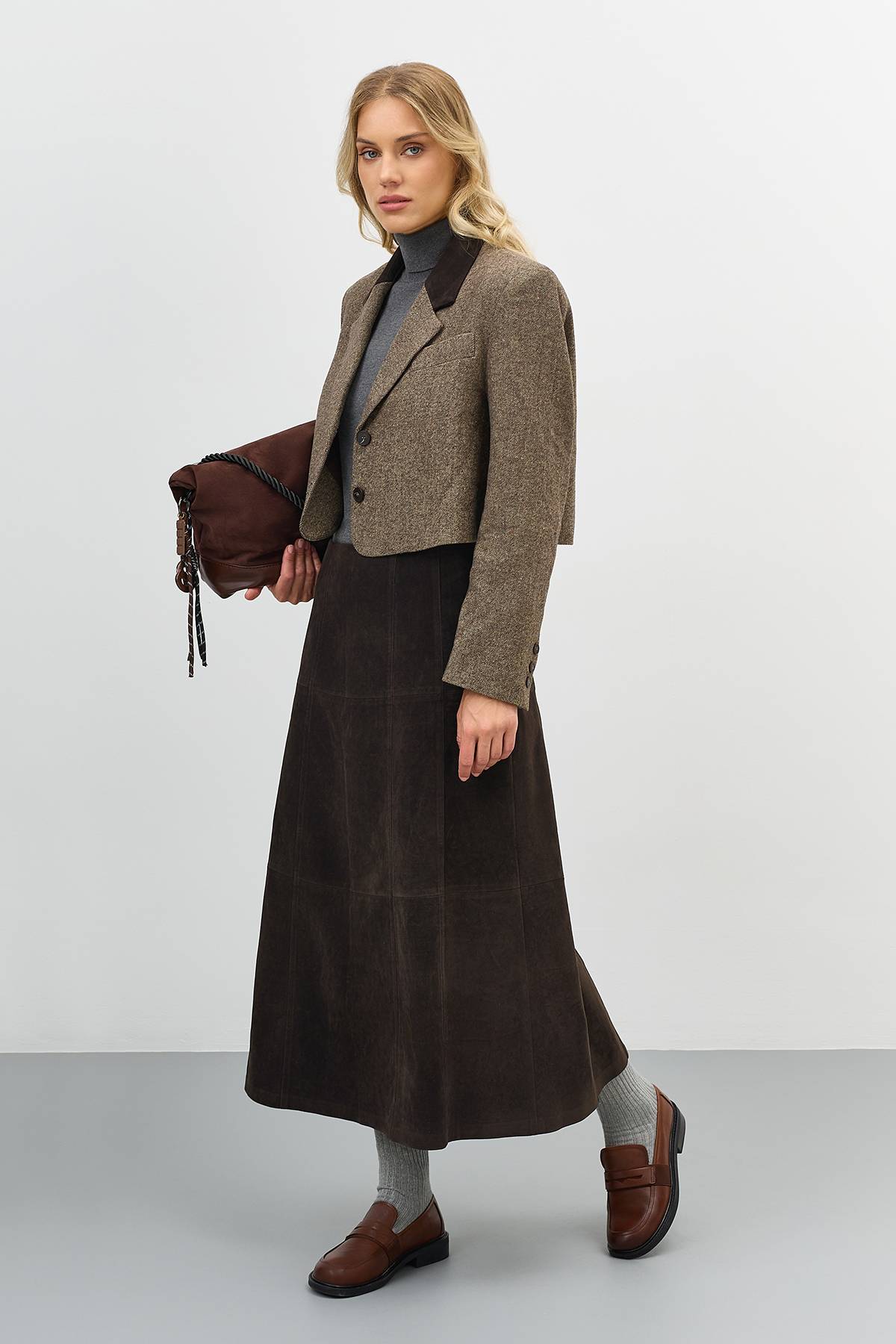 Лимитированная серия укороченный жакет из твида и ремень, 42