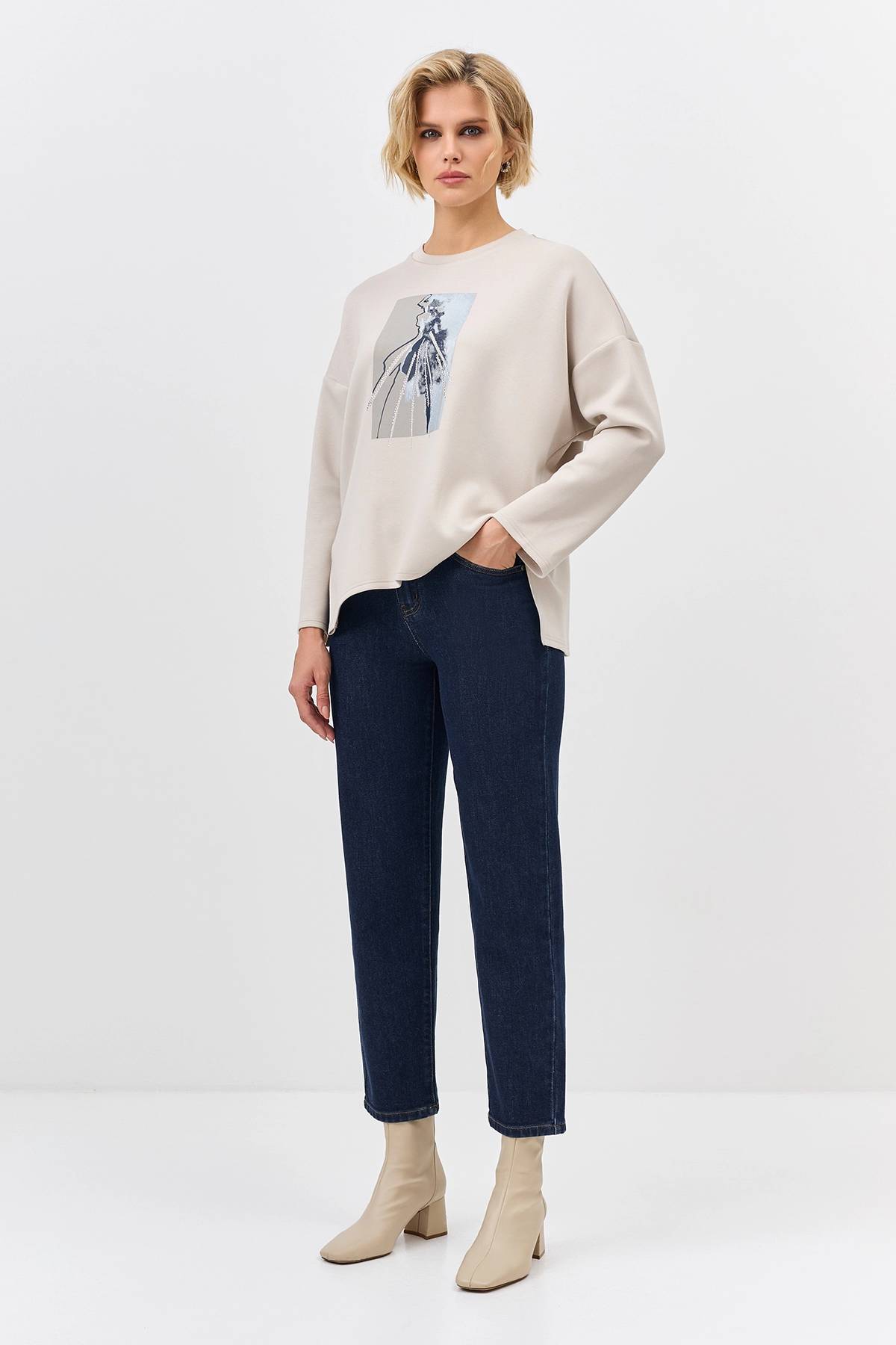 Джинсы с акцентной кокеткой, 42