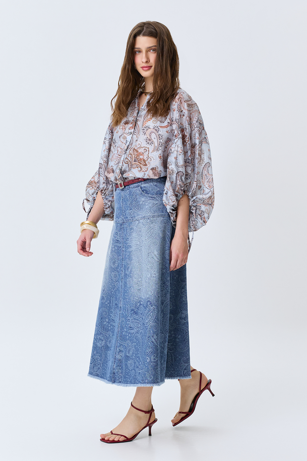 Джинсовая юбка с принтом "Пейсли", 52