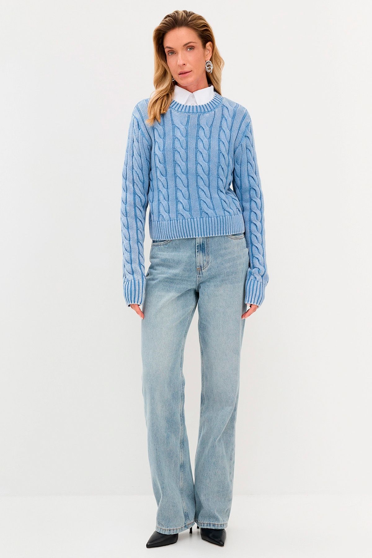 Трикотажный джемпер с вязкой "жгут" и эффектом варки, 50р