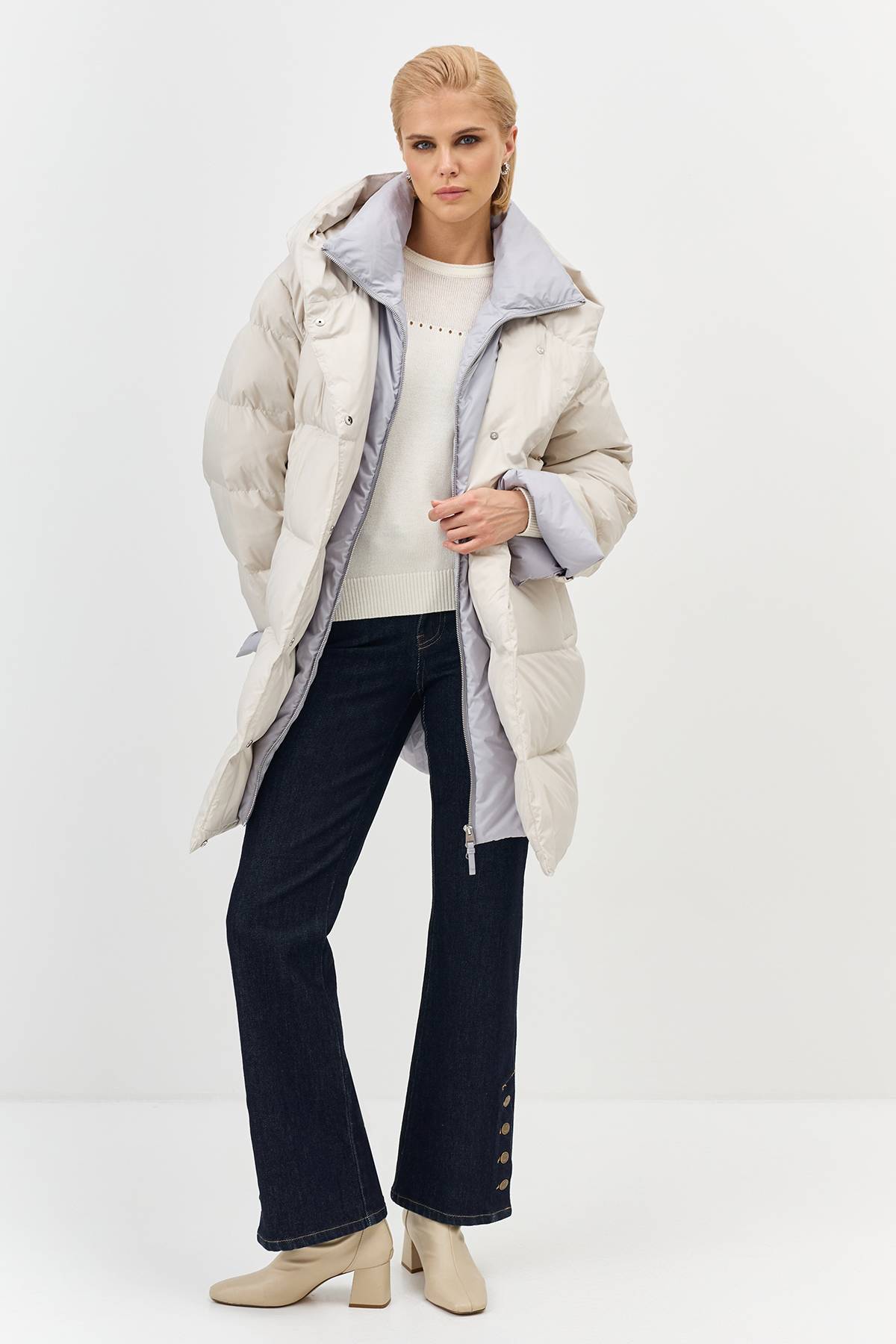 Лимитированная серия куртка жемчужная с палантином, 36