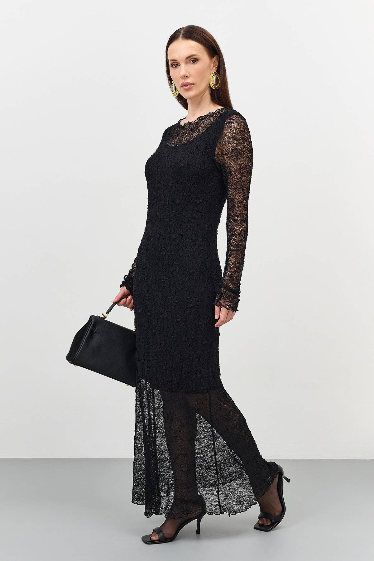 Кружевное платье макси, 40