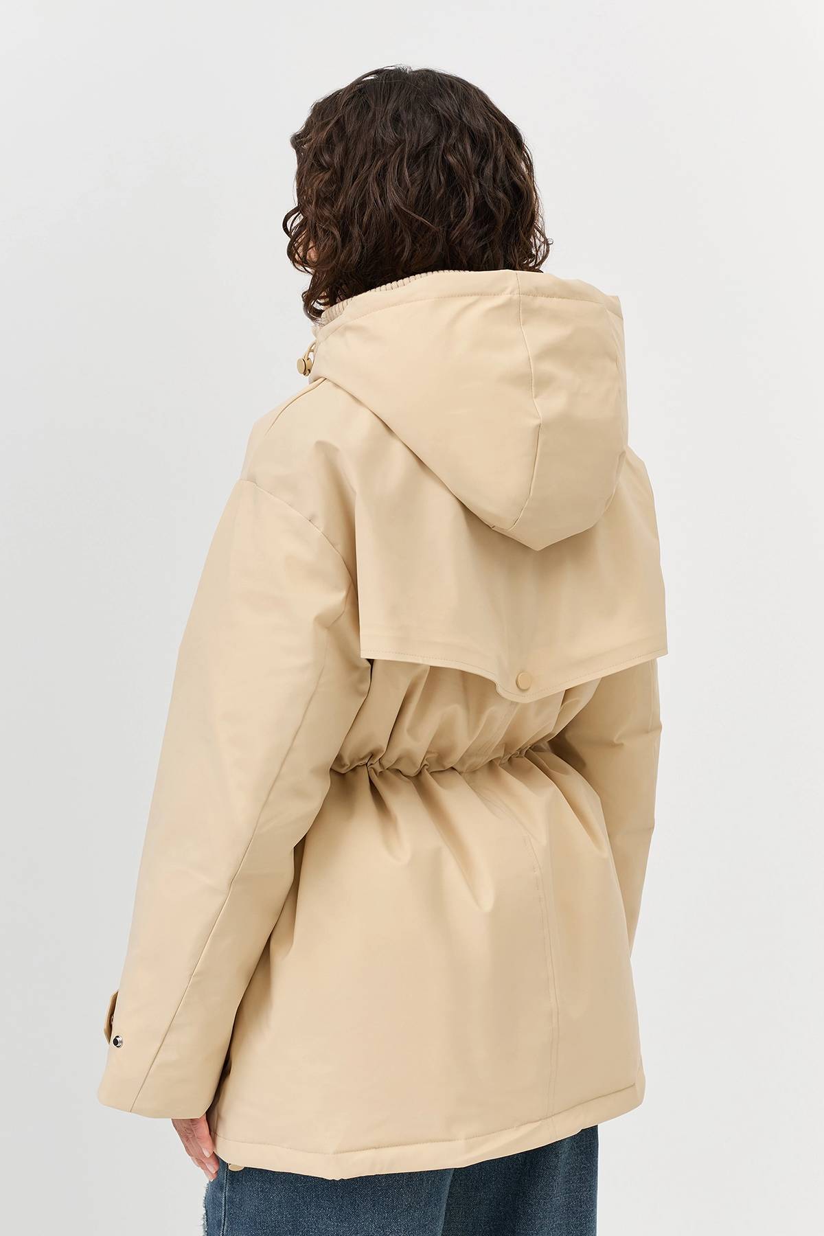 Лимитированная серия куртка песочная с палантином, 42